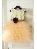 Gold Sequin Champagne Ruffled Tulle Knee Length Flower Girl Dress
